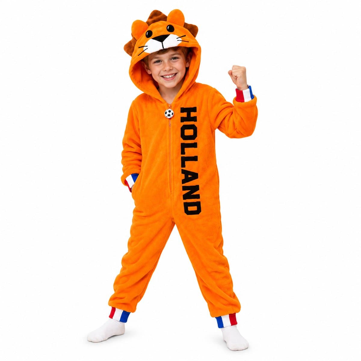 PartyFX Oranje Holland Leeuw Onesie Kinderen – EK/WK Voetbal Verkleedpak – Hup Holland Supporters Pak – 146/152