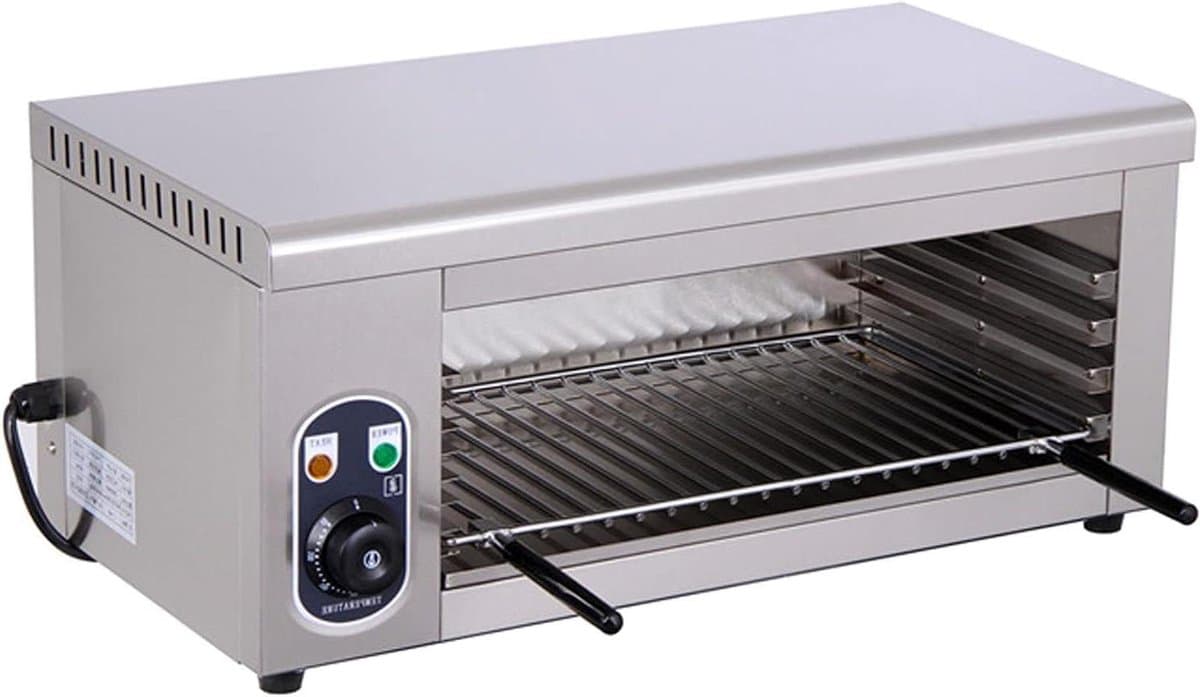 Elektrische Broodoven - Pizzaoven Hef-type - Thuis en Restaurant - Roestvrij staal - 445 x 248 mm - Zilver