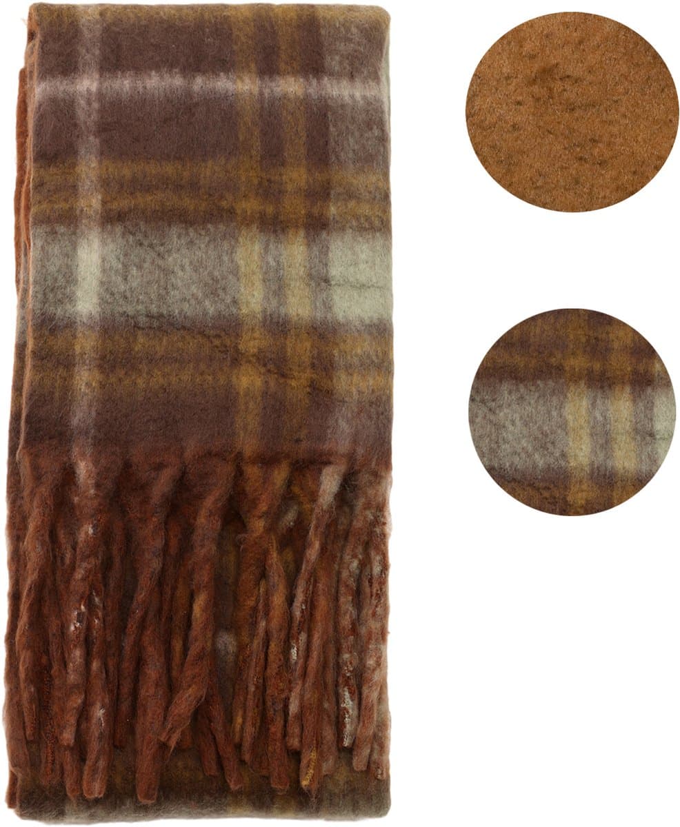 Emilie scarves - sjaal - wintersjaal - dames - dubbelzijdig - geruit & effen bruin