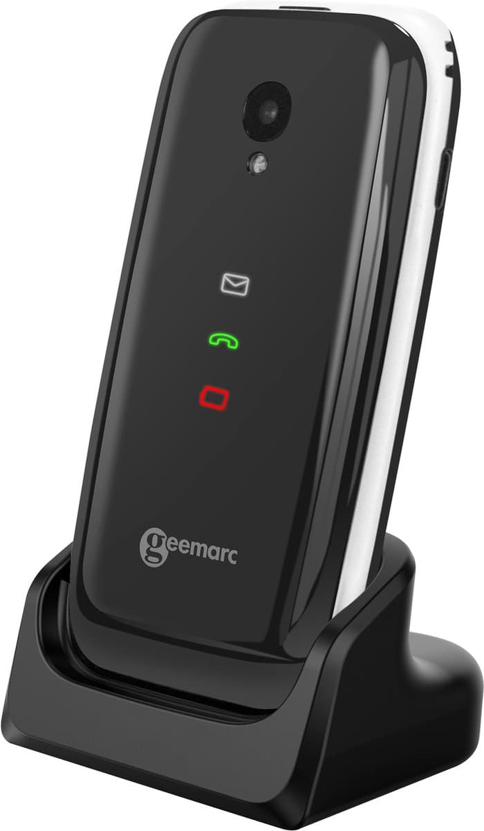 Geemarc, Telefoon voor senioren Geemarc-klep + SOS-knop Hoortoestelcompatibel, Wit / Zwart