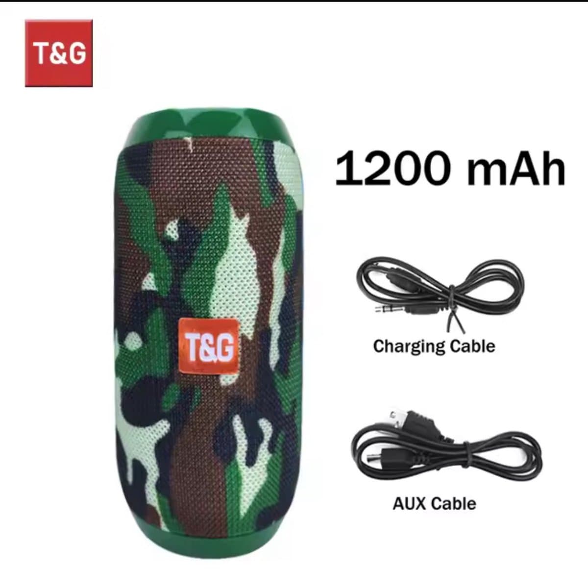 T & G Portable Bluetooth Speaker – Waterproof TWS Outdoor Surround Sound Box with TF/USB/AUX/FM Support – Camouflage