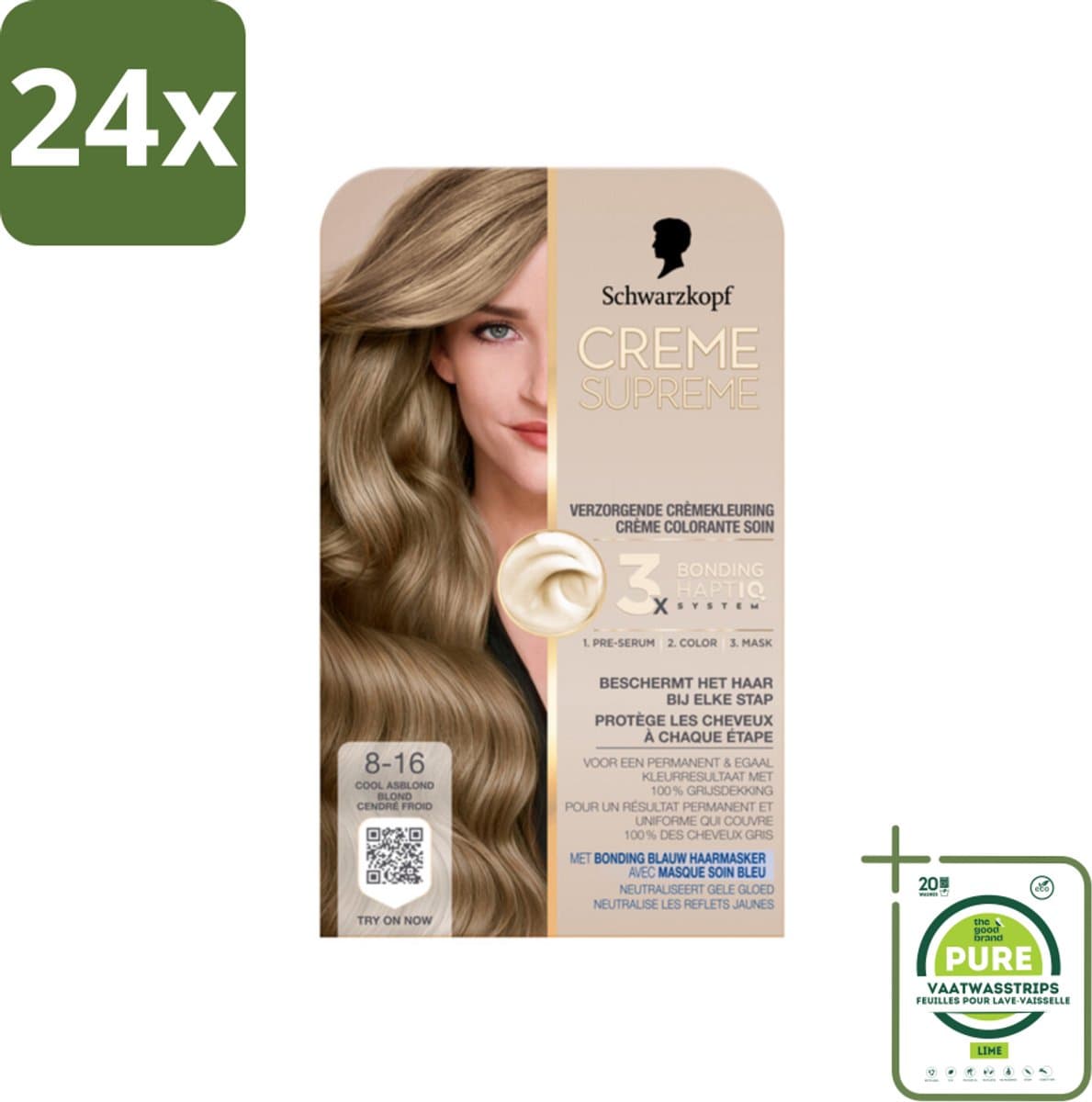 Schwarzkopf - Haarkleuring - Creme Supreme 8-16 - Cool Asblond - 245g - Voordeelverpakking - 24 stuks - Blond haar - Asblond