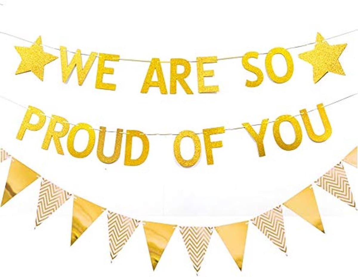 Gouden Glitter Banner voor Afstudeer- en Pensioenfeesten