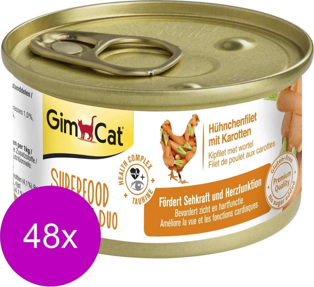 Gimcat Superfood Shinycat Duo 70 g - Kattenvoer - 48 x Kipfilet&Wortel