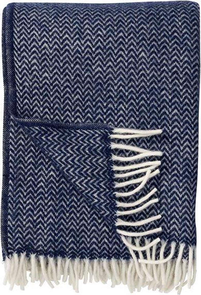 Klippan Chevron - Plaid - 100% wol - Dark Denim - Blauw - Deken - Woon accessoire - wollendeken - Donker Blauw
