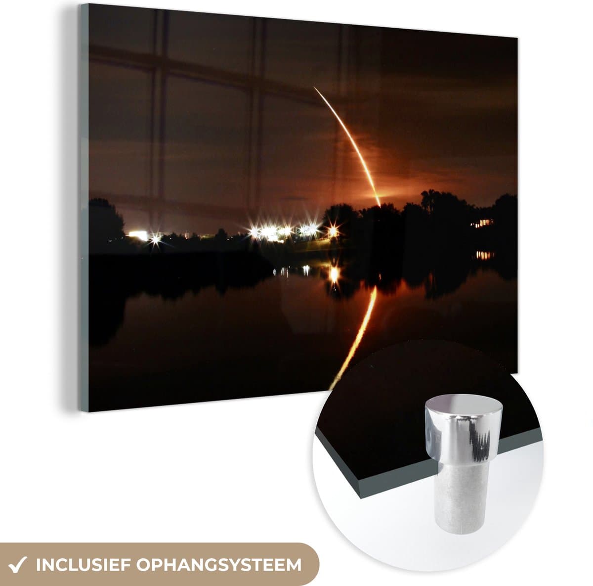 ® Glasschilderij 150x100 cm - Schilderij acrylglas - Long exposure van de space shuttle lancering - Foto op glas - Muurdecoratie woonkamer - Wanddecoratie slaapkamer - Schilderijen