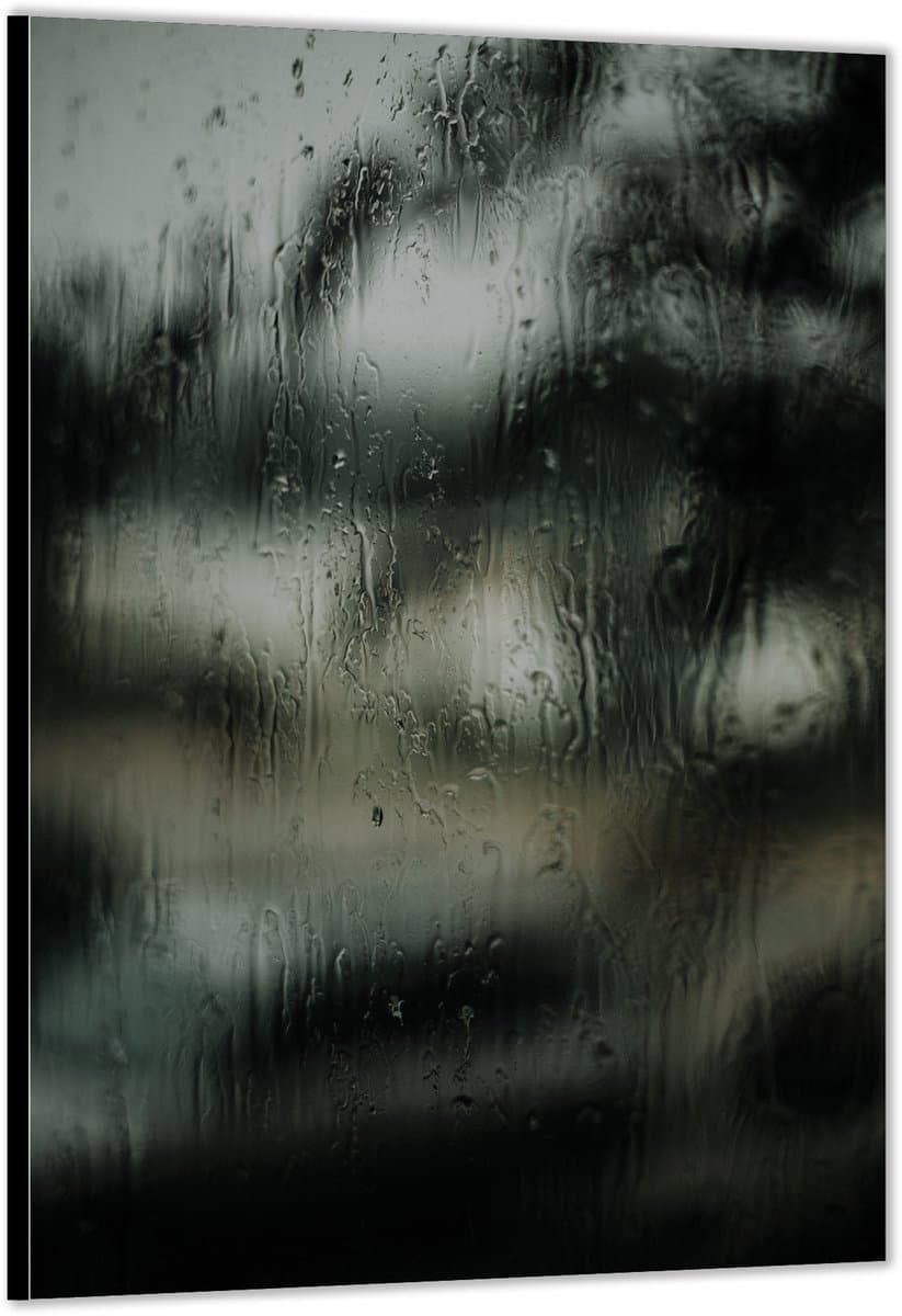 KuijsFotoprint - Schilderij - Raam Met Regendruppels - Zwart, Wit En Grijs - 90 X 60 Cm
