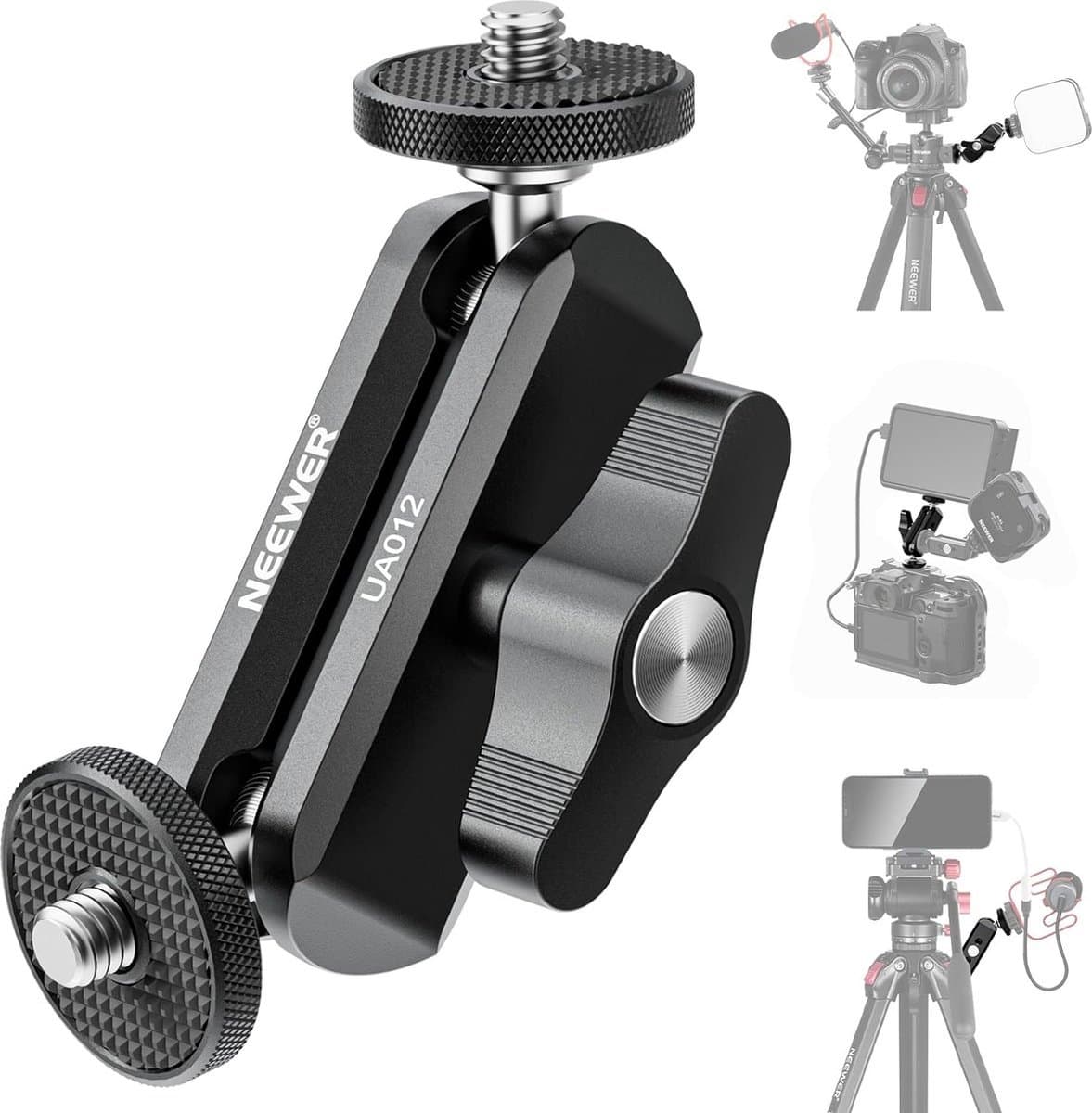 Flexibele Gelede Magische Arm - CNC Geanodiseerd Aluminium - Dual Ball Heads - 1/4" Schroeven en Gaten - Voor Camera Monitor, LED Licht, Microfoon, Statief - Compatibel met Cage - X01NSK636