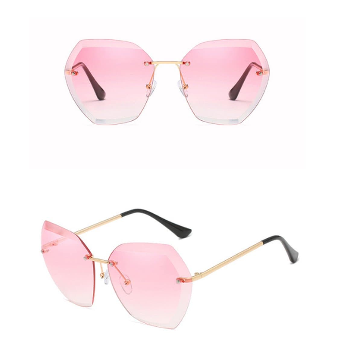 ASTRADAVI Zonnebril - Vintage Pentagon Vorm - Randloos Lenzen - Hot Pink & Gouden Montuur
