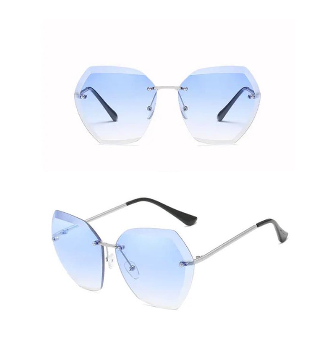 ASTRADAVI Zonnebril - Vintage Pentagon Vorm - Randloos Lenzen - Blauw & Zilveren Montuur