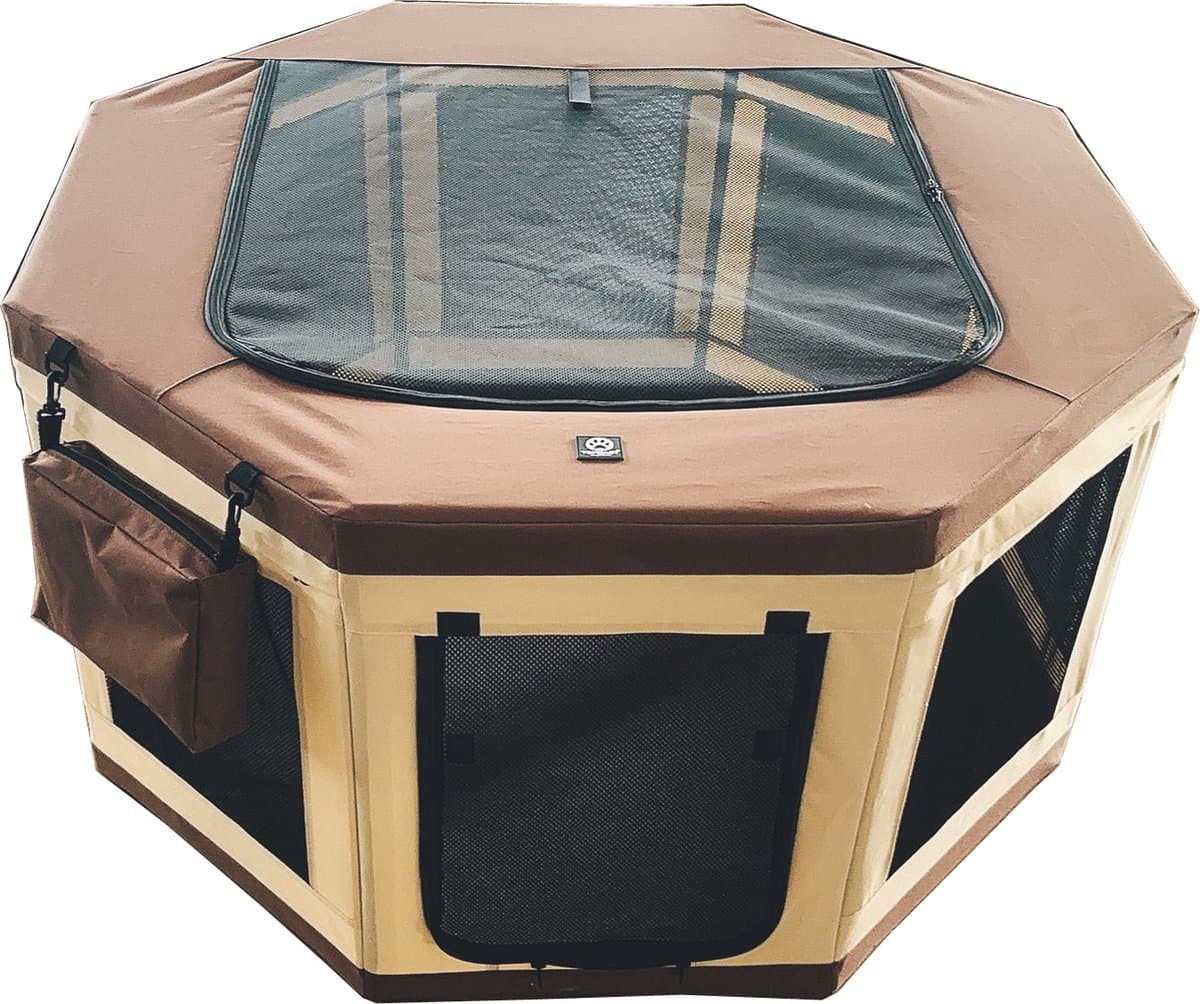 Topmast Puppyren Tent - Buizen Constructie - Beige & Bruin - Hondenren - Puppyrennen - Binnen en Buiten