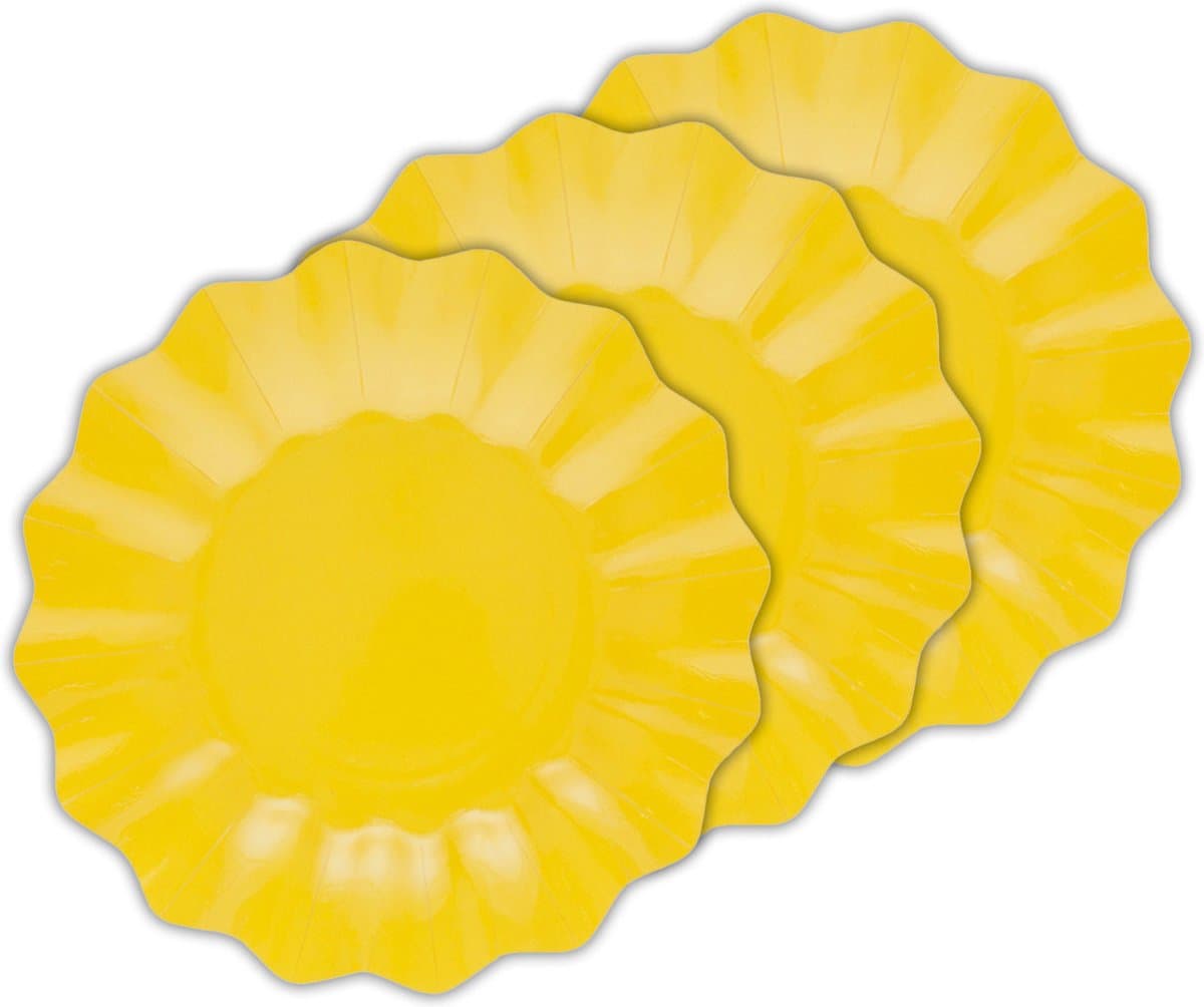 Givi Italia Feestbordjes met schulprand - 24x - geel - rond - papier/karton - 27cm - duurzaam - groot - wegwerpbordjes