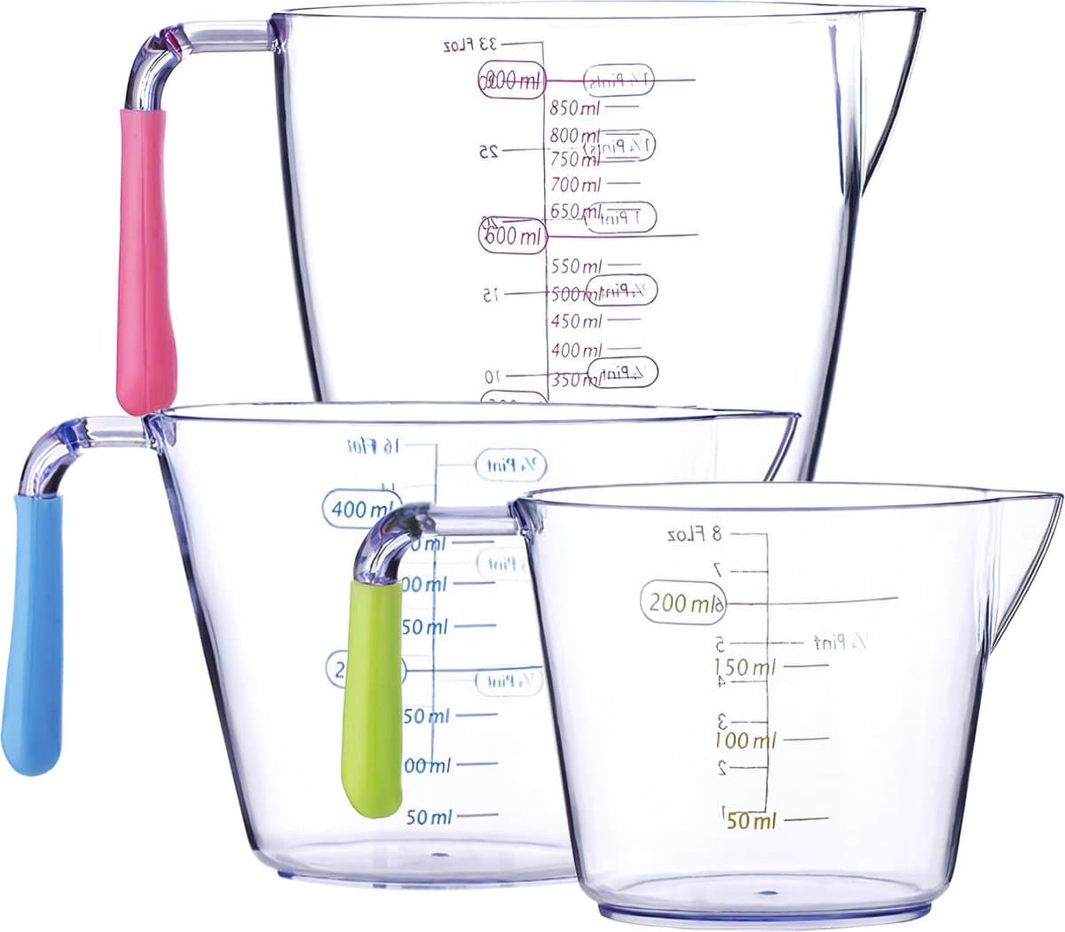 Intirilife 3-pak maatbekers met 200 ml, 400 ml en 900 ml - verschillende maten voor koken, bakken en afmeten