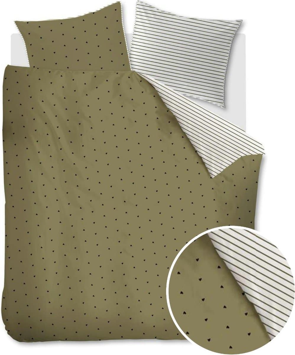 Vtwonen Striped Hearts dekbedovertrek - Lits-Jumeaux - 240x200/220 - Groen