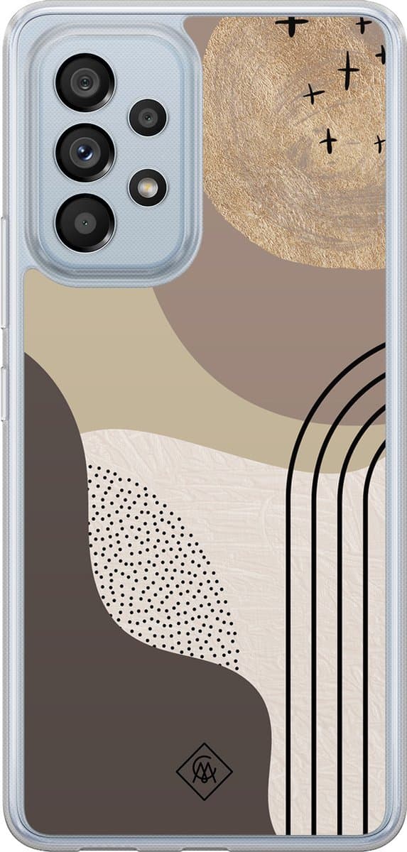 Casimoda® hoesje - Geschikt voor Samsung Galaxy A53 - Abstract Almond - 2-in-1 case - Schokbestendig - Geometrisch patroon - Verhoogde randen - Bruin/beige, Transparant