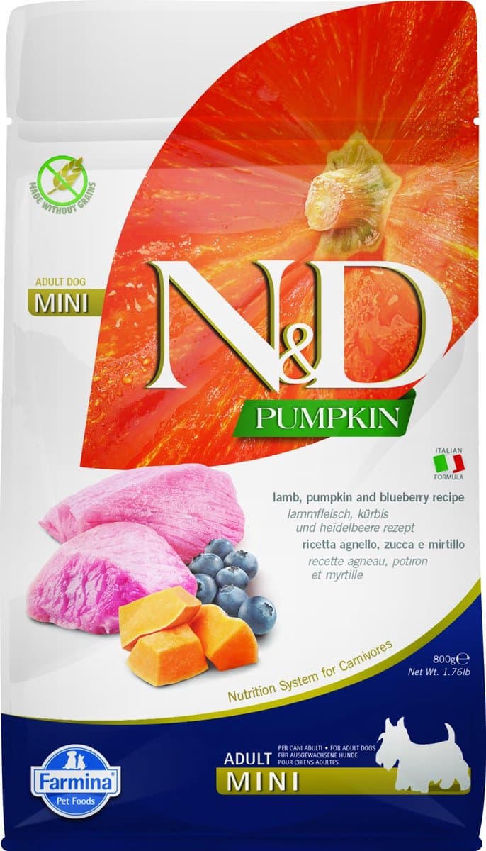 Farmina N&D Hond Pumpkin Lam, Pompoen & Bosbes Adult Mini 800 gram