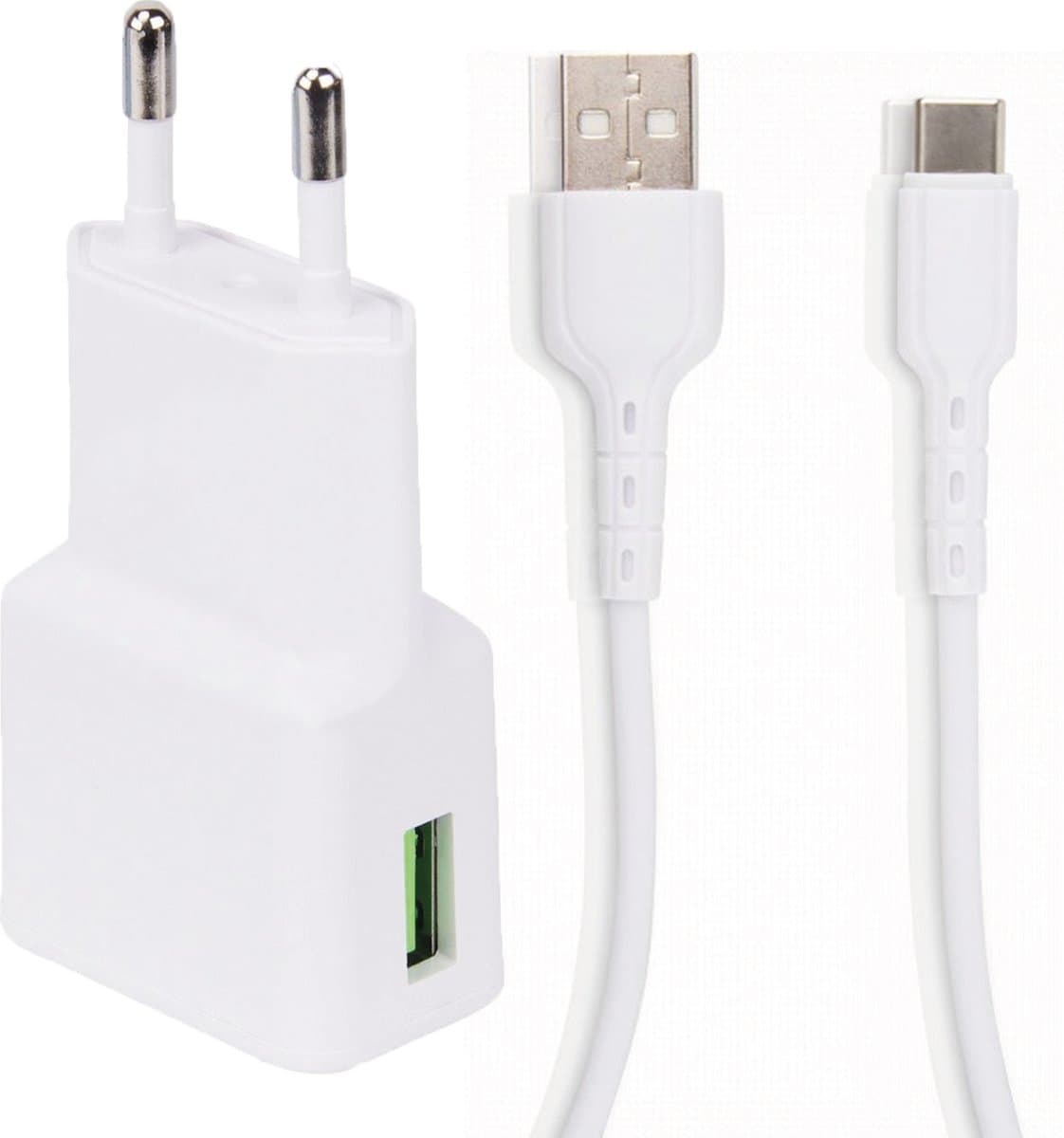 Snellaad Oplader - Snellader Geschikt voor Samsung Telefoon en Tablet - USB C naar USB A - PVC Materiaal - 1 Meter - Oplaadkabel - USB C Adapter - 15W Vermogen - Incl. USB C Kabel - Adaptive Fast Charger - Stekkerblok - Wit
