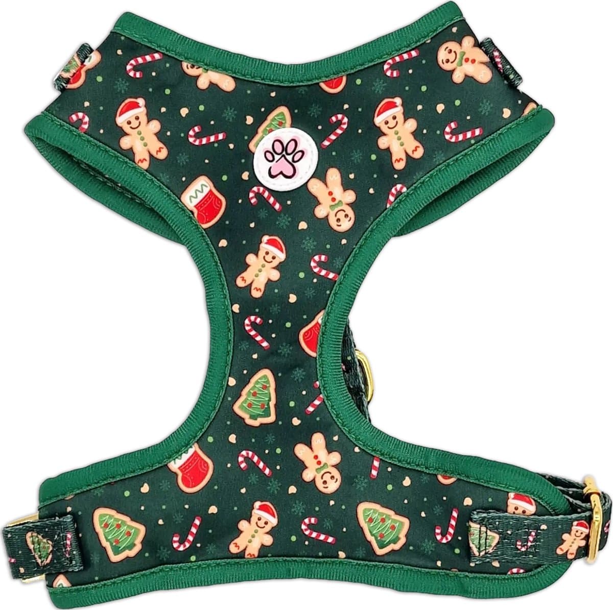 Kerst Hondentuigje - Zacht Tuigje / Honden Harnas - Groen - Kerstmis - Gingerbread - Howliday Crumbles - Paw My God! - Maat S
