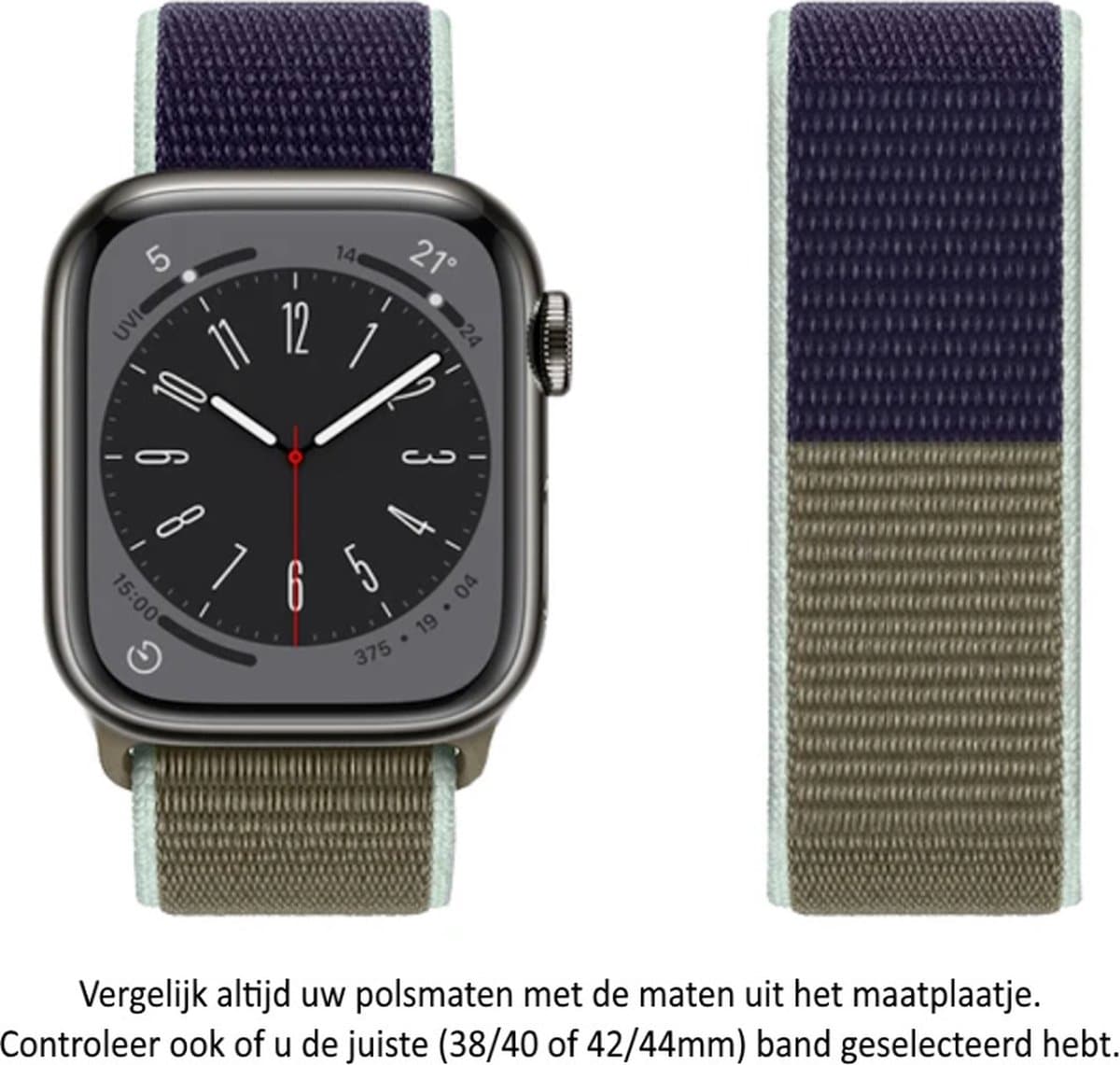 Kakhi / Blauw / Groene Nylon Horloge Band geschikt voor Apple Watch 1, 2, 3, 4, 5, 6, 7, 8, SE, 38mm, 40mm & 41mm "Mannenbreedte" Series Zacht Geweven Nylon 38 mm, 40 mm en 41 mm