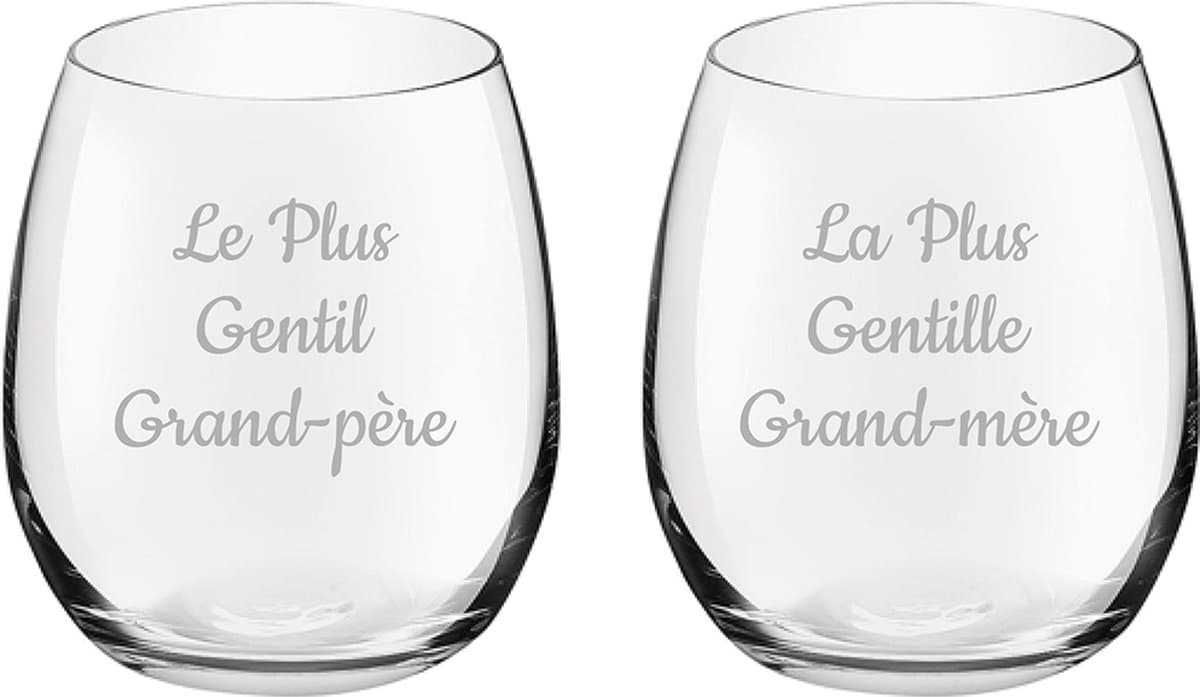 Drinkglas gegraveerd - 39cl - Le Plus Gentil Grand-père & La Plus Gentille Grand-mère