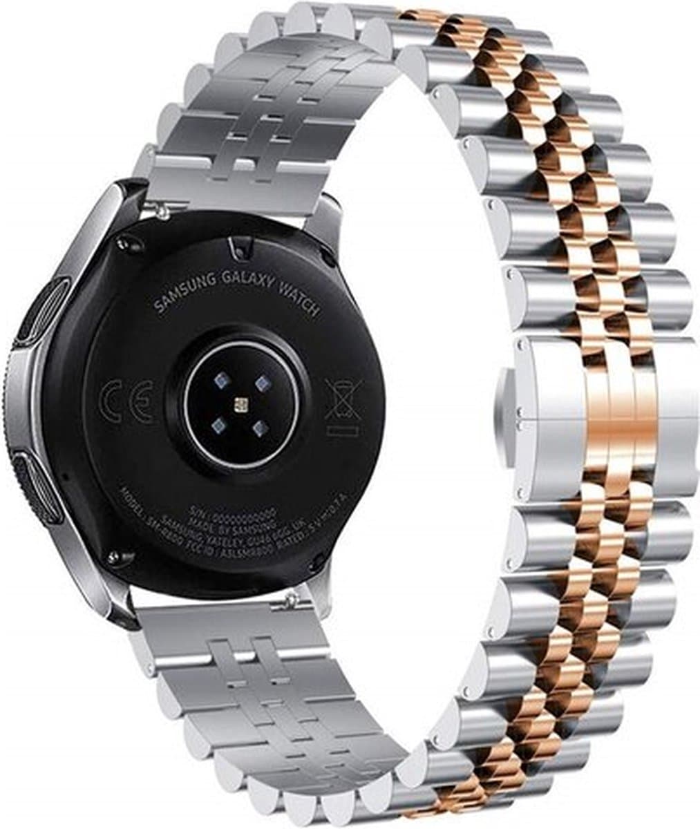 By Qubix - Stalen band 20mm - Zilver / rosé goud - Geschikt voor Samsung Galaxy Watch 7 (40 & 44mm) - Galaxy Watch FE - Galaxy Watch 6 - Galaxy Watch 6 Pro - Galaxy Watch 5 - 5 Pro - Galaxy Watch 4 - 4 Classic - Active 2 - Watch 3 (41mm)
