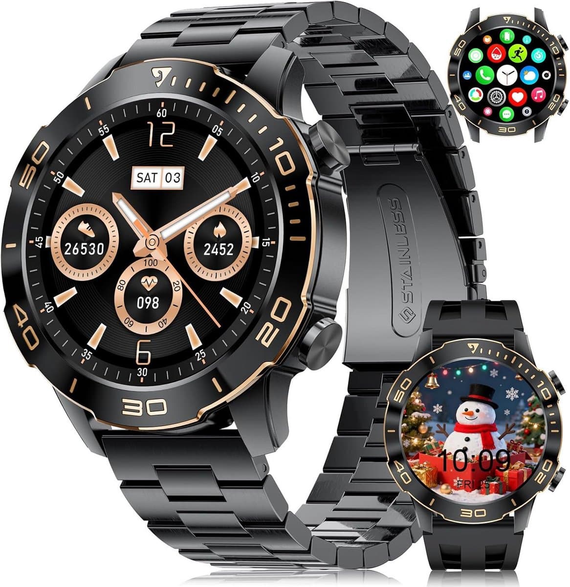 Waterdichte Heren Smartwatch met Bellen, AMOLED Scherm en 170+ Sportmodi