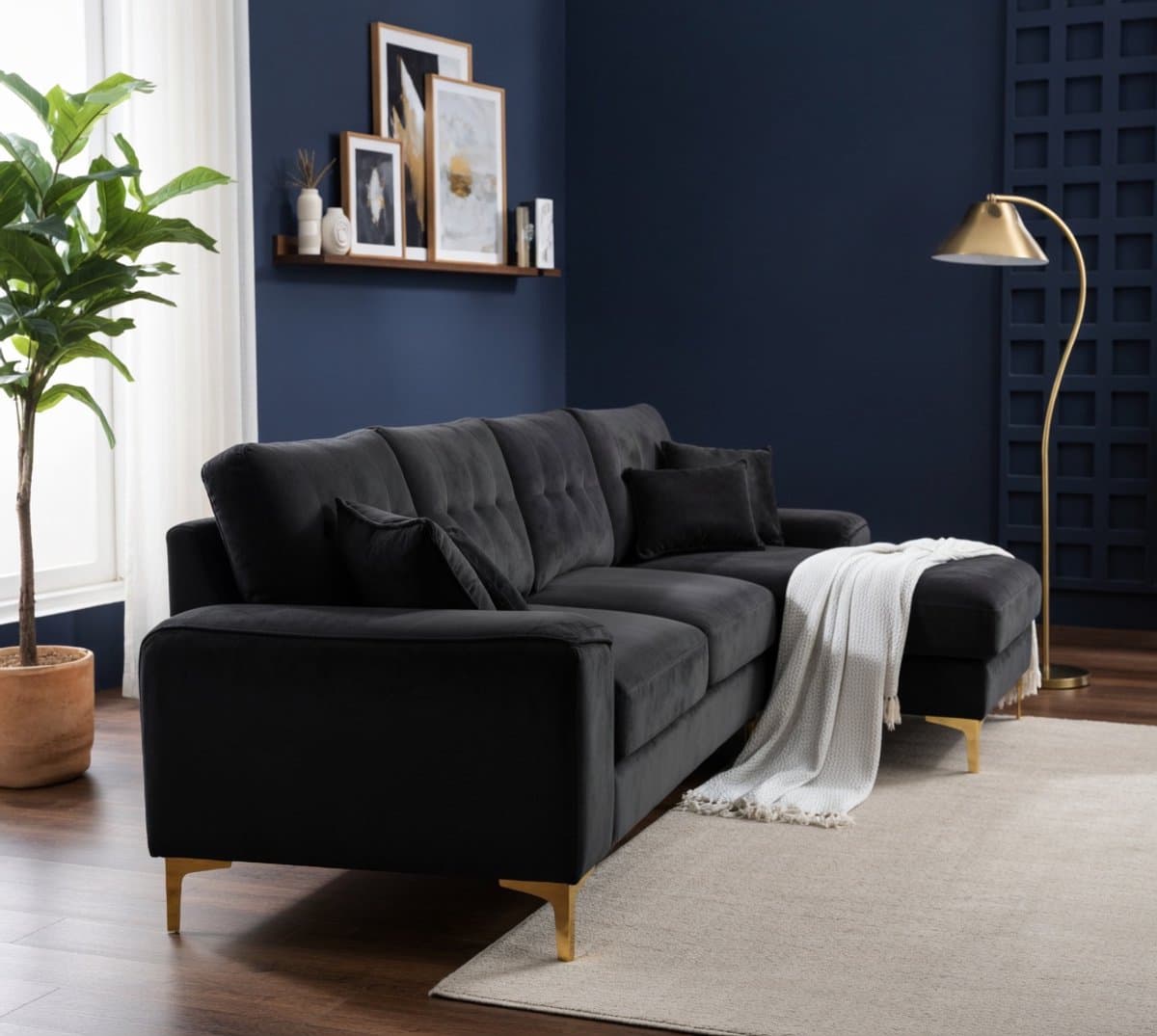 Moderne U-vormige Luxe Hoekbank 4-Zits met Verstelbare Zittingen en Chenille Bekleding – Comfortabele Woonkamerbank – Furniture Land