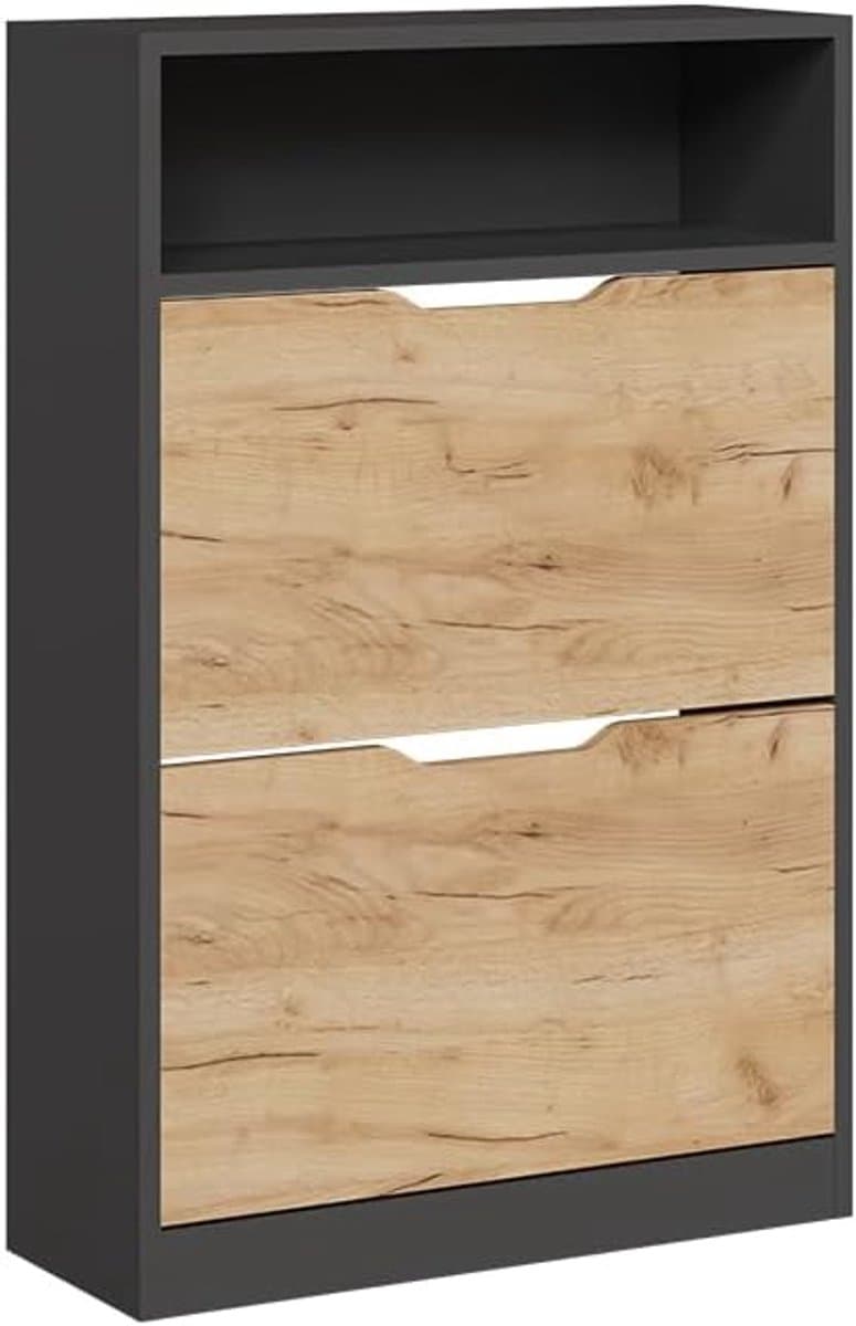 Schoenenkast - Schoenenrek Opberger - Nette Hal - Inklapbare Planken - 59x89.5 cm - Antraciet Gouden Eik