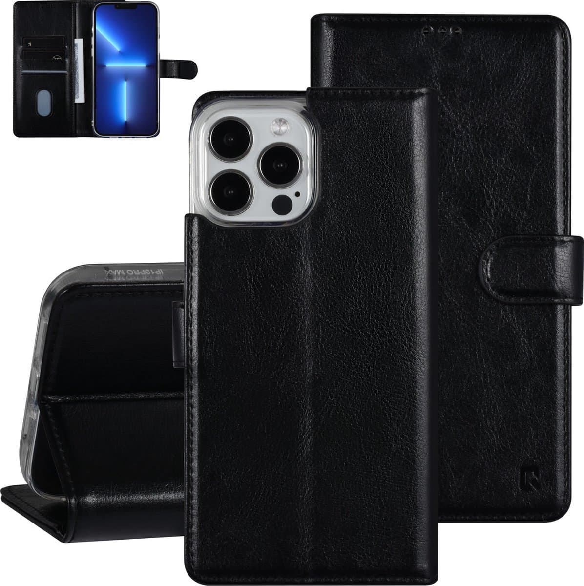 UNIQ Accessory Book Case Telefoonhoesje voor Apple iPhone 13 Pro Max - Zwart Pu Leer, Bescherming van Telefoon.