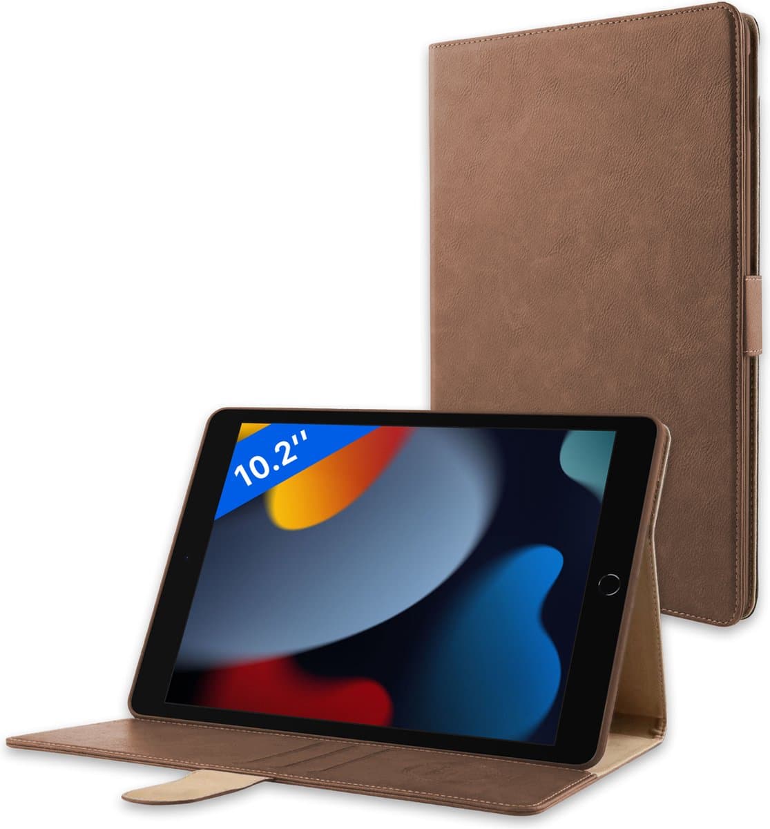 Luxe Bookcase geschikt voor iPad 2021 2020 2019 Hoes Bruin - 10.2 inch - Geschikt voor iPad 7e 8e 9e generatie Hoes - Hoesje Case Cover