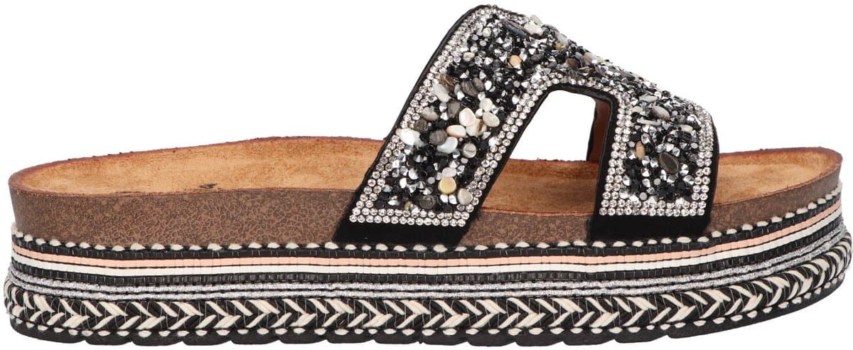 La Strada Platform Slipper Zwart Textiel - Damesschoenen - Maat - 40