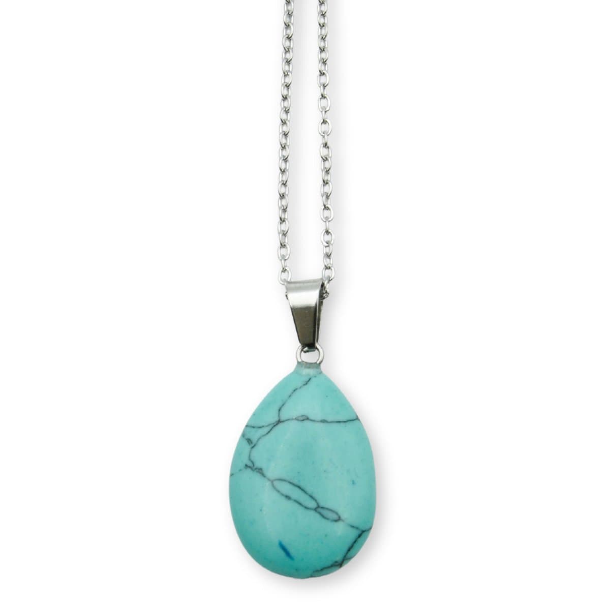 Marama - ketting edelsteen Turquoise - stainless steel met zilver plating - cadeau dames - druppelvormige hanger - bescherming - wijsheid - innerlijke balans