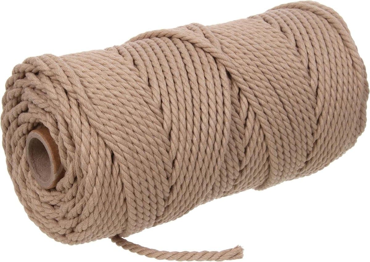 Macramé Garen - Katoen Touw - Handwerken Decoratie - Drievoudig Gedraaid - 5 mm 100 meter - Beige