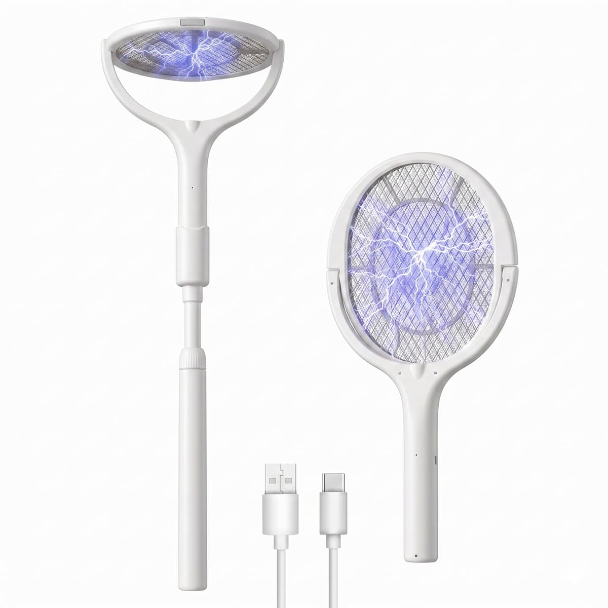 Fokelyi – Elektrische Vliegenmepper - Elektrische Muggenlamp – 3200V – 2-in-1 – USB Oplaadbaar – Muggenlamp met UV-licht – Met voet – Draaibaar – Telescopisch
