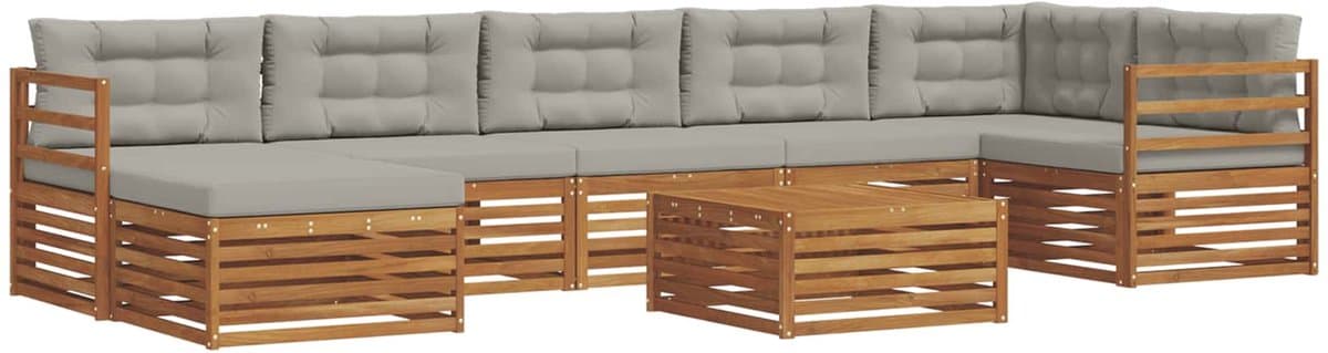 vidaXL - Buiten - bank - set - met - kussen - 8 - pcs - Natuurlijk - en - Licht - Grijs