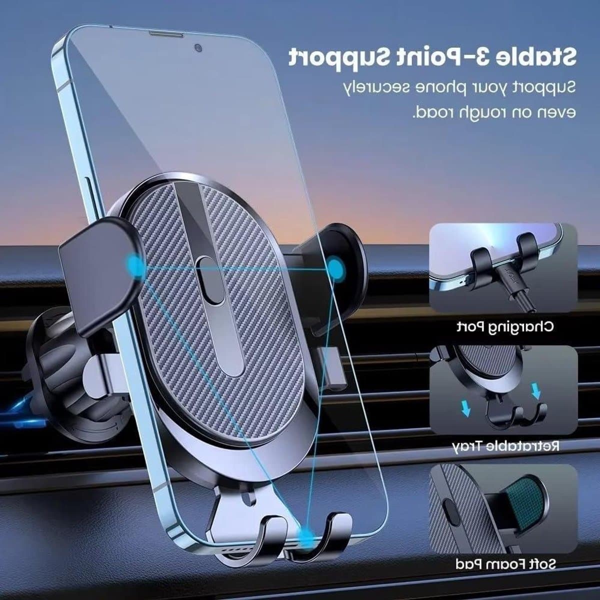 Telefoonhouder Auto - Smartphonehouder - Handsfree Bediening - Zwaartekracht Mechanisme - 10 x 10 x 10 mm - Zwart