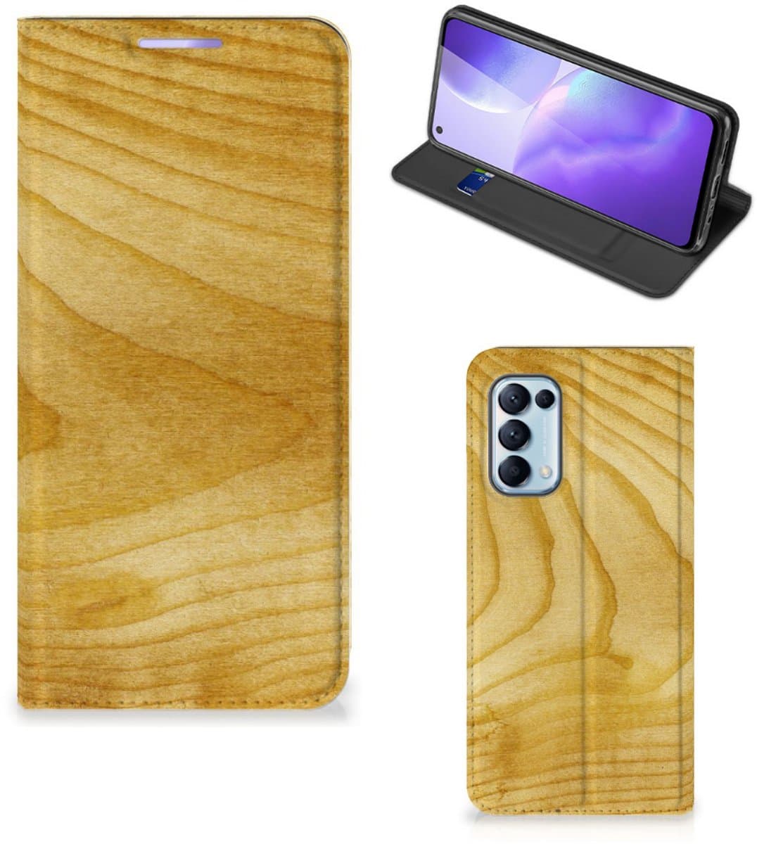 OPPO Find X3 Lite Book Wallet Case Licht Hout