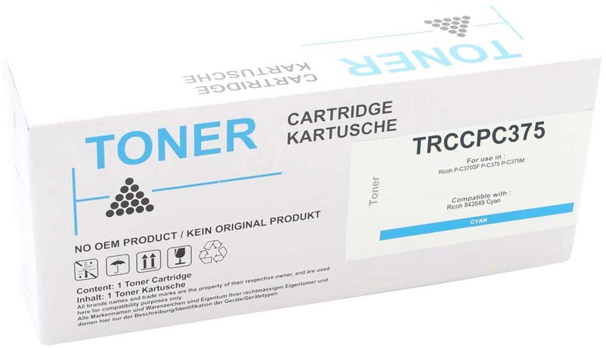 Ricoh - Toner cartridge - TRCCPC375 - Cyaan - 10.000 pagina’s - Huismerk - geschikt voor Ricoh P-C370SF, Ricoh P-C375, Ricoh P-C375M