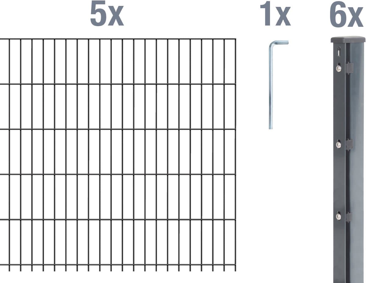 Alberts 673598 dubbelstaafmat hekwerk als 12-delige complete hekwerkset, antraciet, hoogte 123 cm, lengte 12,5 m