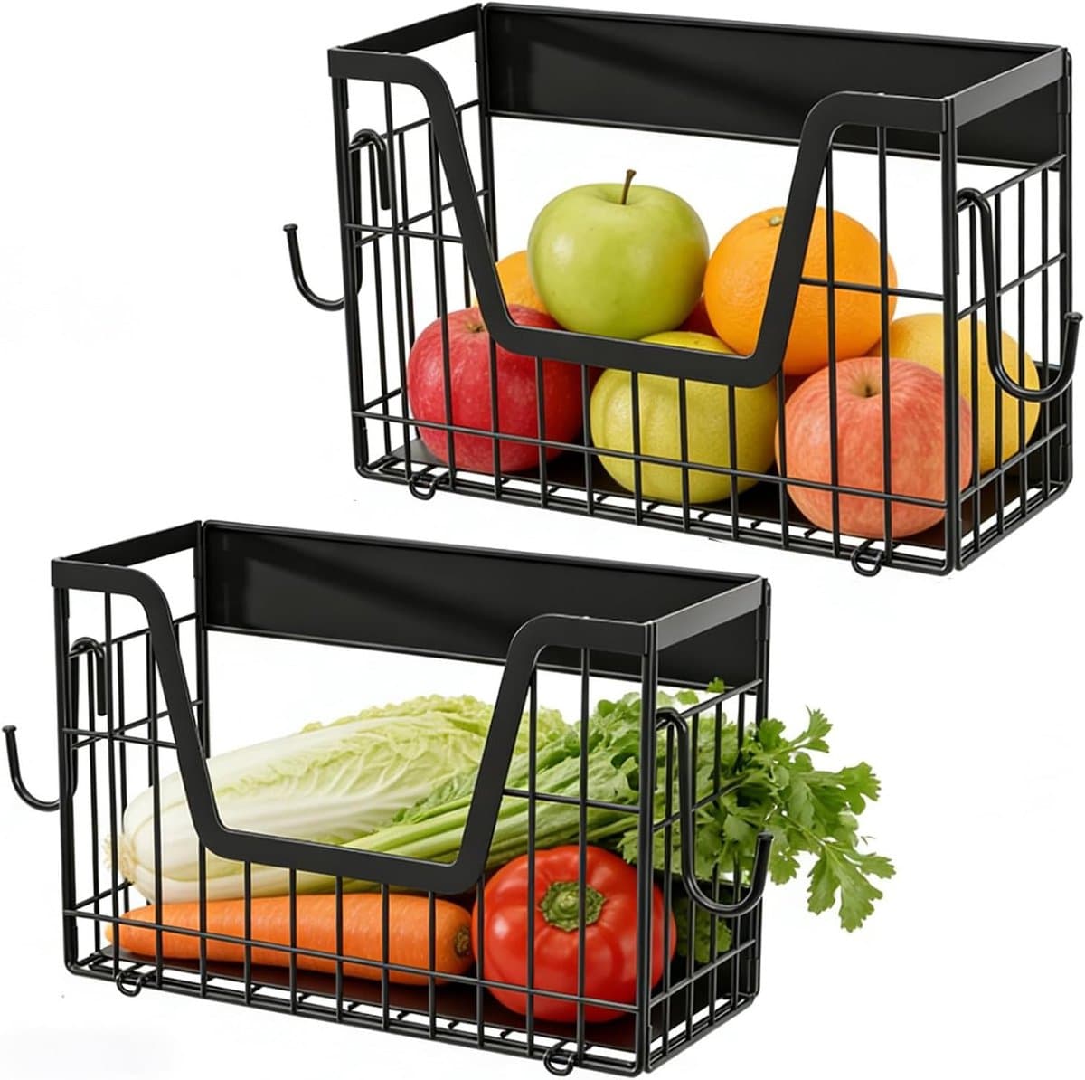 Set van 2 magnetische koelkastplanken voor een georganiseerde keuken, zonder boren, ideaal voor fruit, groenten en snacks, wandmontage, zwart