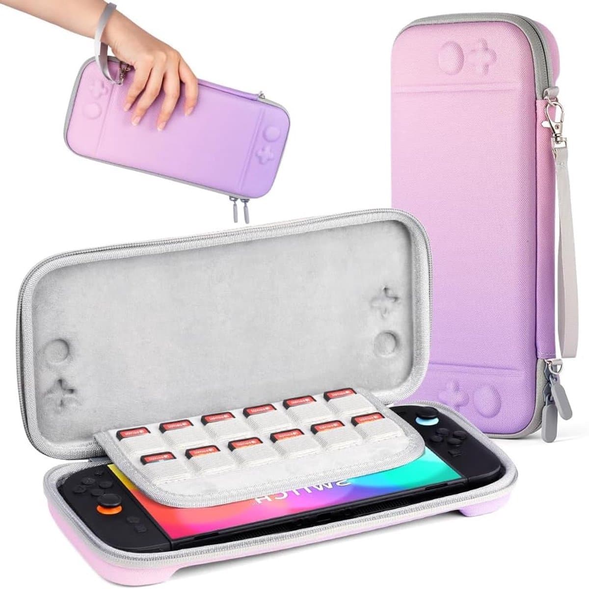 Tasje voor Nintendo Switch 2 met 12 Kaartensteckplaatsen, Robuuste 600D Polyester Bescherming en Draagbare Huls in Lilac Kleur