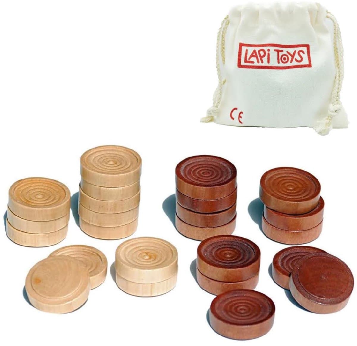 Lapi Toys - Damstenen - Damschijven - 24 stuks - 2,5 cm - Hout - Bruin