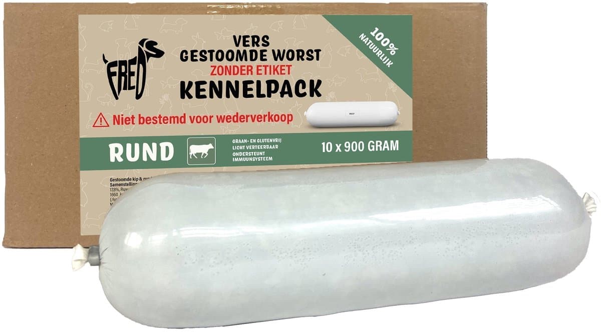 Freds - Hondenvoer - Gestoomd Vers Vlees - Worst - Kennelpack - Rund Tarwe En Glutenvrij - 10X900 gr