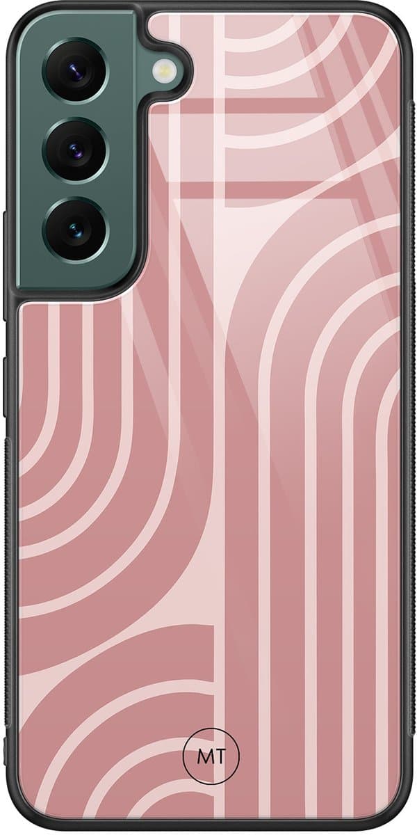 Hoesje geschikt voor Samsung Galaxy S22 - Blush shapes - Hard Case Zwart Back Cover - Print - Roze - Mooie Telefoonhoesjes