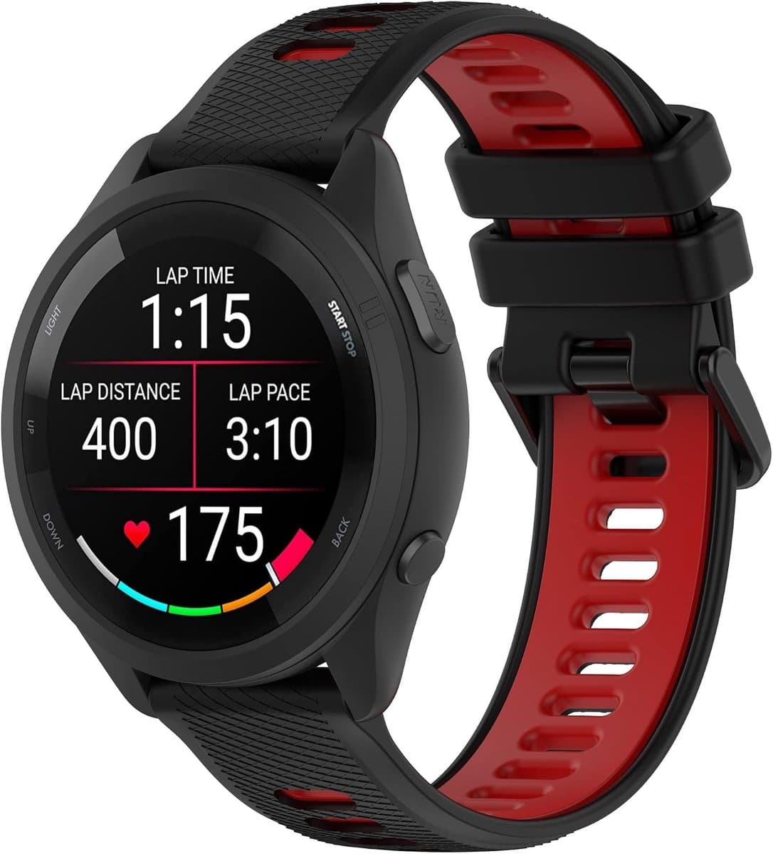 Silicone sportband 20mm - zwart rood - geschikt voor Garmin Vivoactive 5/3/Venu Sq 2/Venu 2 Plus/Forerunner - ShopVlot