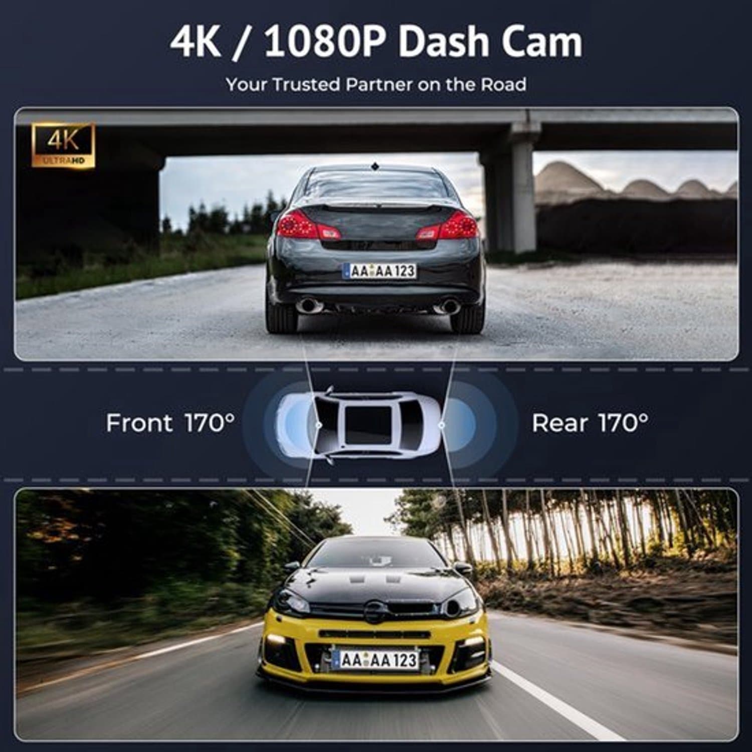 Auto Carplay Scherm 10,3 Inch - Draadloos HD IPS Touchscreen - 4K Dashcam Voor En 1080p Achteruitrijcamera - Bluetooth Audio - Voor Veilig Rijden
