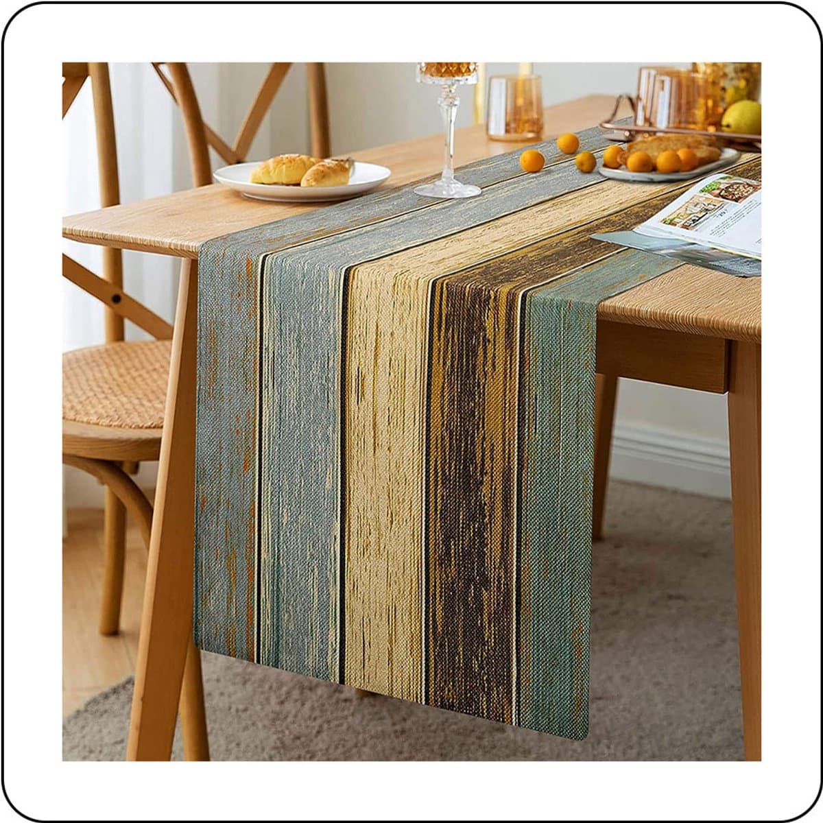 JeiibrZui Wooden Grain Table Runner - Vintage Design - Scratch Resistant Heat Resistant - 1 Pc -33*183cm- Dining Room Bedroom Green Brown