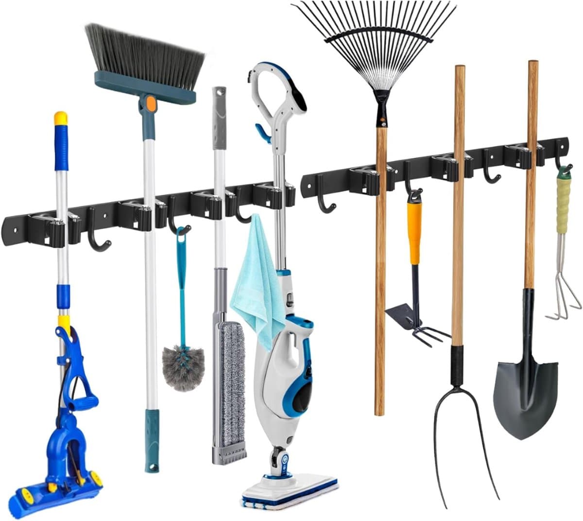 ZRSS® Bezemhouder - Gereedschapshouder - Ophangsysteem bezem - Wandhouder tuingereedschap - 2 Stuks - Zwart