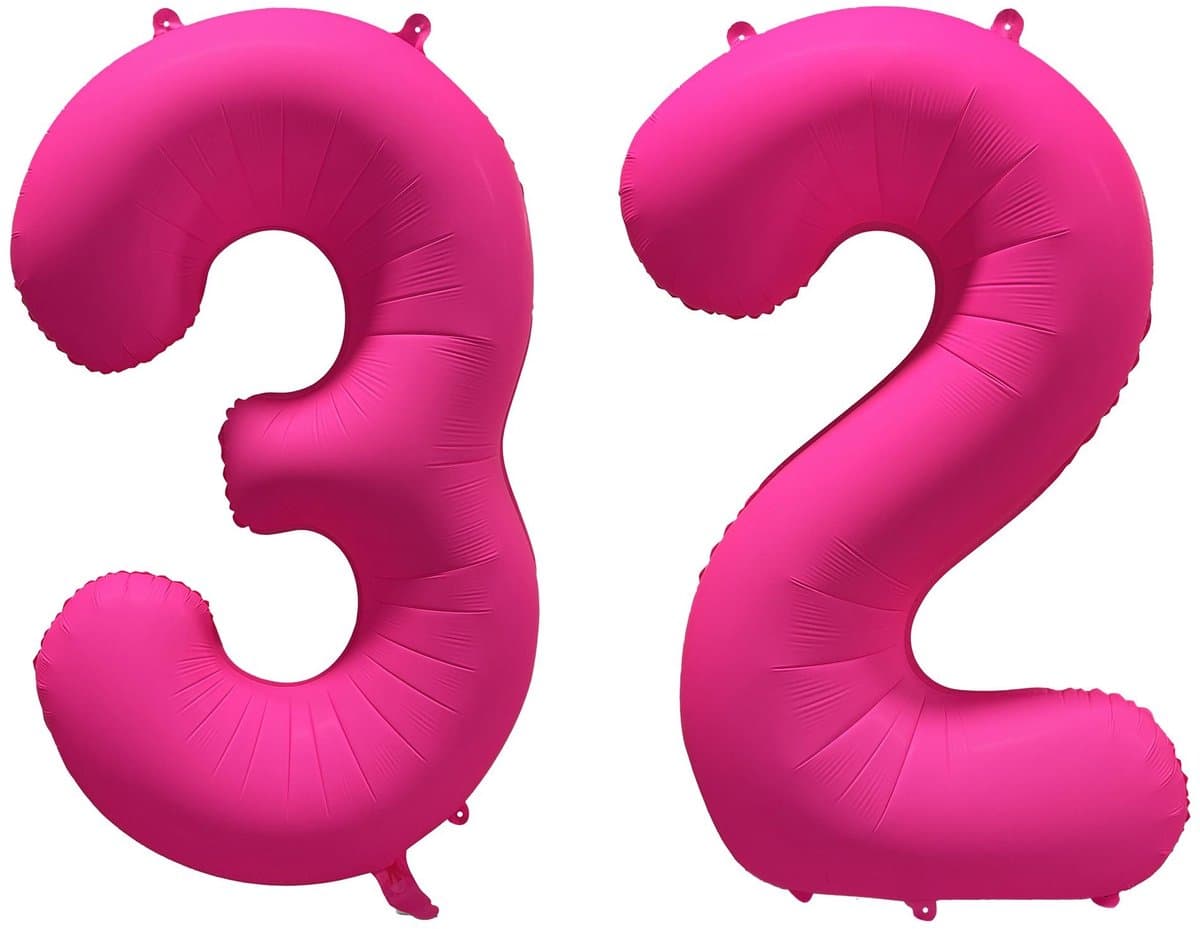 Folieballon 32 jaar - Neon Roze - 86 cm