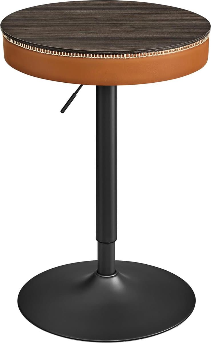 FurnStar - Bartafel - In Hoogte Verstelbaar - Kleine Tafel met Opbergruimte - Kunstleer - Naden - Mid-Century-Moderne Stijl - Keuken - Huisbar - Woonkamer - Asbruin-Karamelbruin
